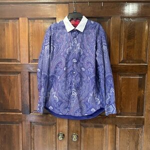 Robert Graham Men's XL Purple Paisley Button Down Shirt Contrast White Collar LS